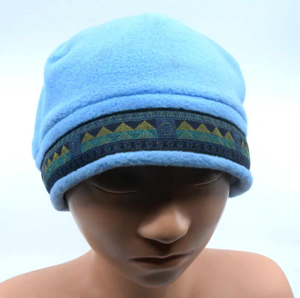 VTG Lands' End Blue Fleece Aircore Bucket Hat Beanie With Buckle & Woven Trim